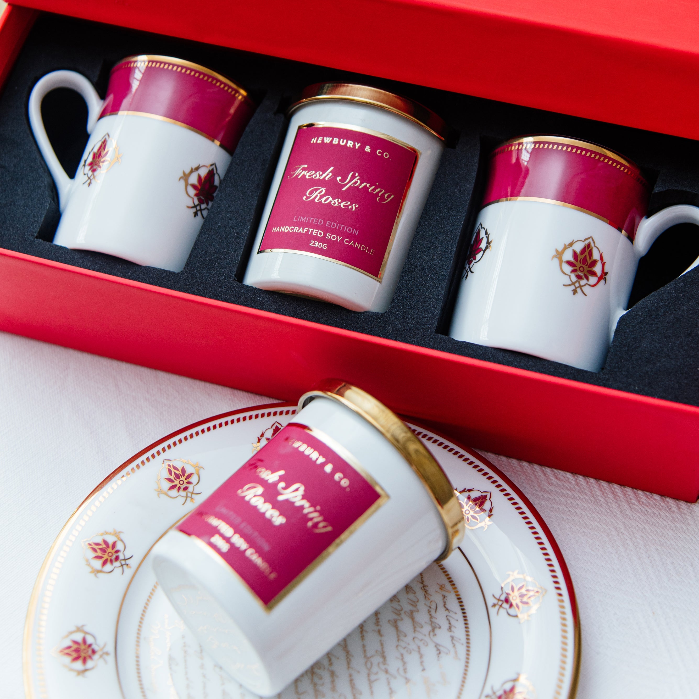 Lotus at Fatehpur - Set of 2 Coffee Mugs and a candle from Newbury&Co