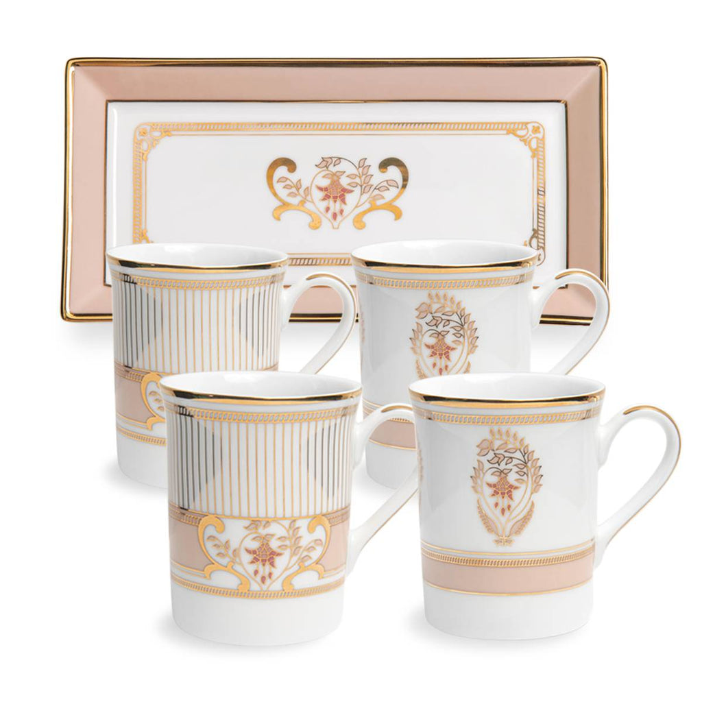 Blush of Fuchsia - Set of 4 Mugs and 1 Tray