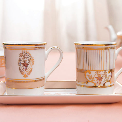 Blush of Fuchsia - Set of 4 Mugs and 1 Tray